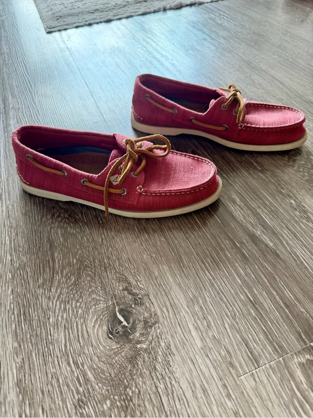 Sperry Pink Canvas Boat Shoes with Tan Laces for Men